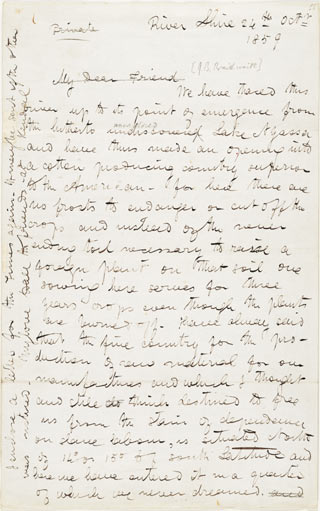 Page from letter written by Livingstone
