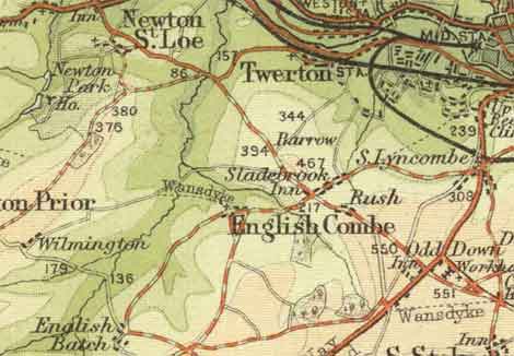 Detail of map showing area around English Combe
