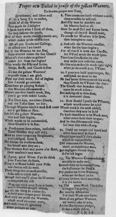 Broadside ballad entitled 'In Praise of the Gallant Weavers'