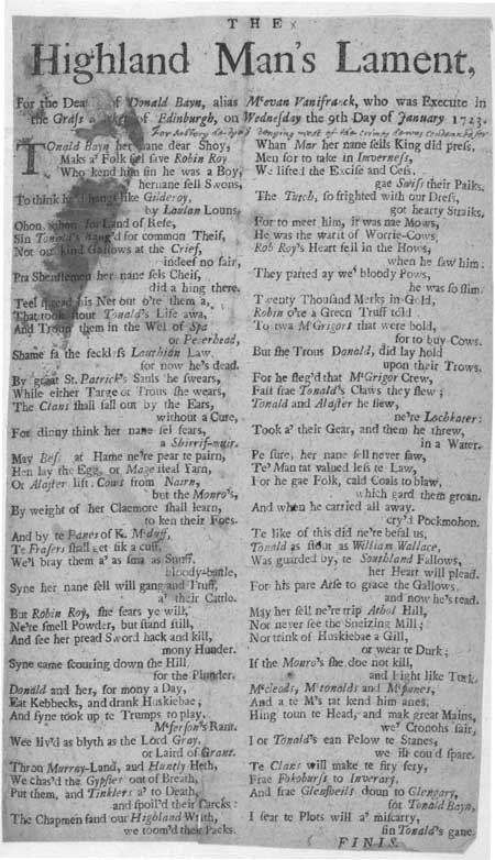 Broadside ballad entitled 'The Highland Man's Lament'