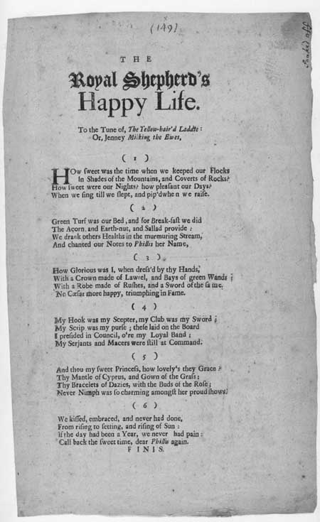 Broadside ballad entitled 'The Royal Shepherd's Happy Life'