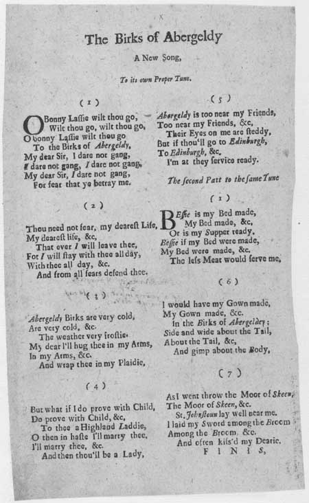 Broadside ballad entitled 'The Birks of Abergeldy'