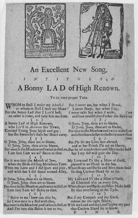Broadside ballad entitled 'A Bonny Lad of High Renown'