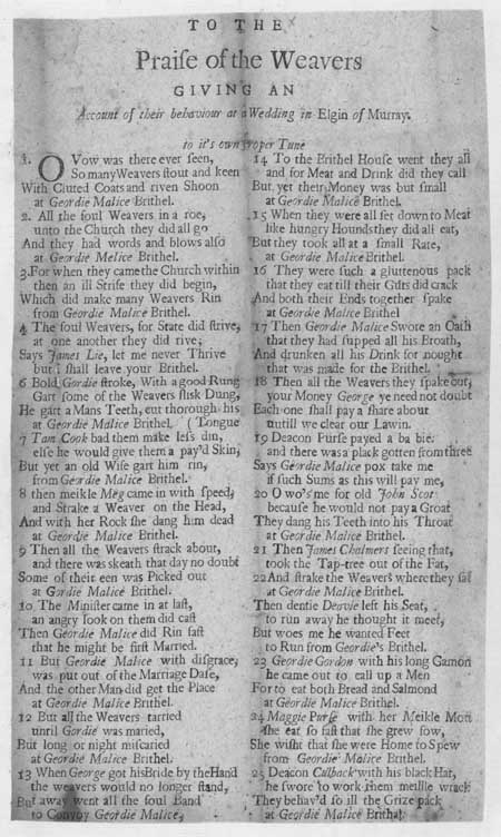 Broadside ballad entitled 'Praise of the Weavers'