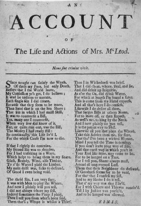 Broadside ballad entitled 'An Account of the Life and Actions of Mrs M'Leod'