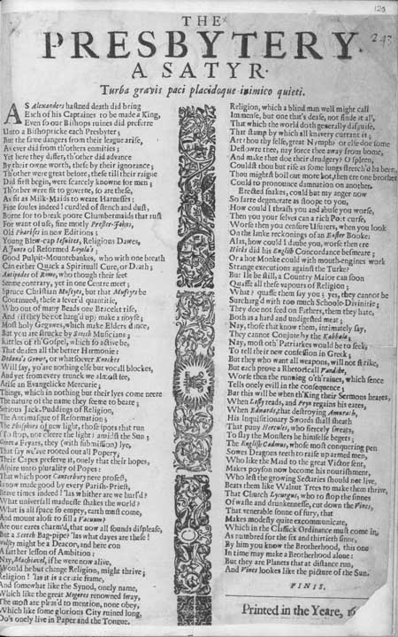 Broadside ballad entitled 'The presbytery. A satyr'