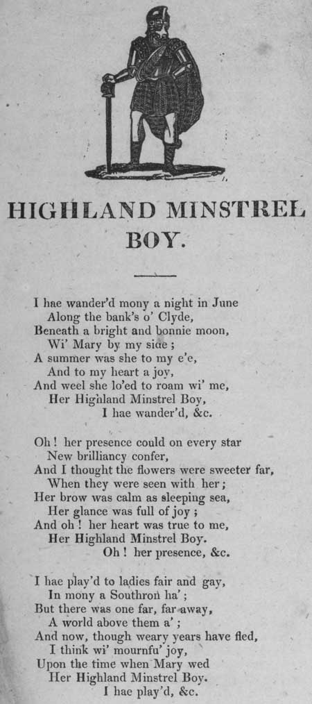 Broadside ballad entitled 'Highland Minstrel Boy'