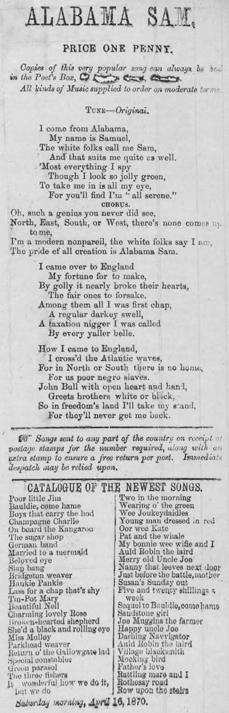 Broadside ballad entitled 'Alabama Sam'