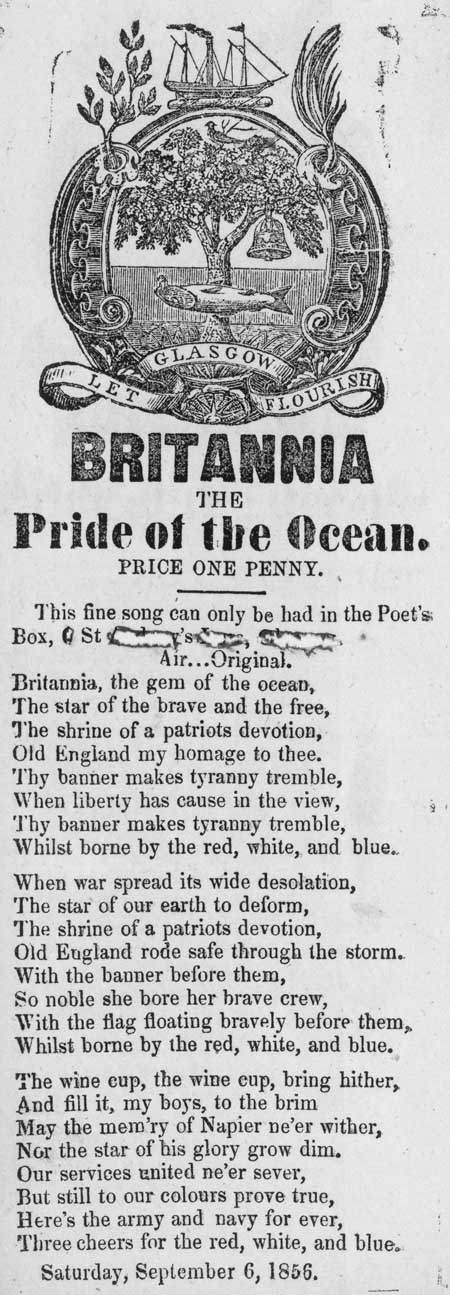 Broadside ballad entitled 'Britannia, the Pride of the Ocean'
