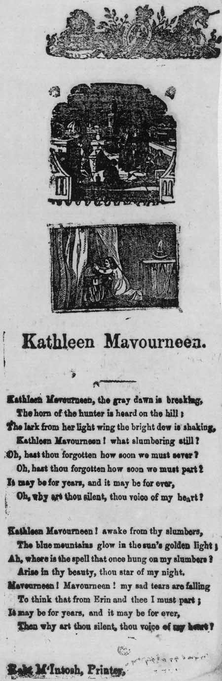 Broadside ballad entitled 'Kathleen Mavourneen'