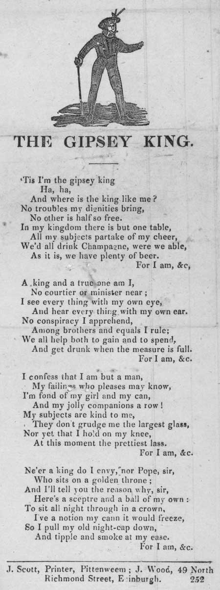 Broadside ballad entitled 'The Gipsey King'