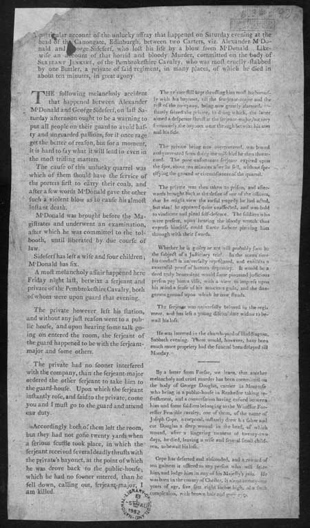 Broadside concerning an affray, and two murders