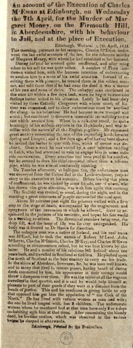 Broadside concerning the execution of Charles McEwan at Edinburgh, 1844