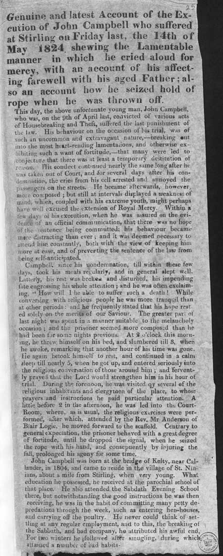 Broadside concerning the execution of John Campbell at Stirling, 1824