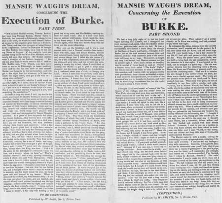 Broadside entitled 'Mansie Waugh's Dream Concerning the Execution of Burke, Parts First and Second'