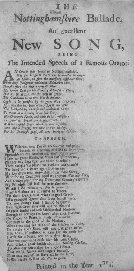 Broadside ballad entitled 'The Nottinghamshire Ballade'