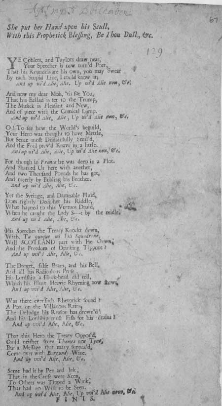 Broadside ballad entitled 'She Put her Hand Upon his Skull, With this Prophetick Blessing, Be Thou Dull'