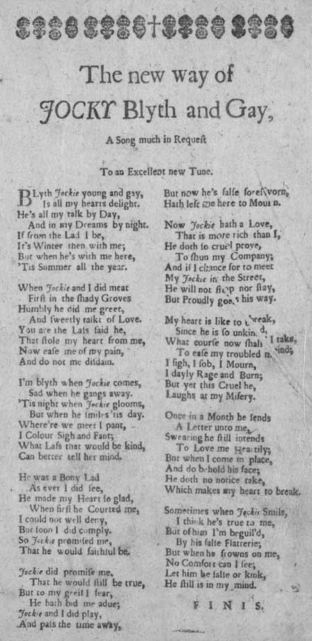 Broadside ballad entitled 'The New Way of Jocky Blyth and Gay'