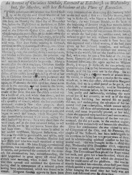 Broadside concerning the execution of Christian Sinclair for commiting murder