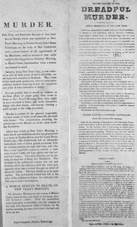 Broadside entitled 'Second Edition of the Dreadful Murder'