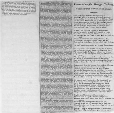Broadside entitled 'Lamentation for George Gilchrist, Under sentence of Death in Edinburgh'