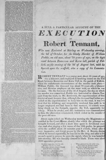 Broadside regarding the execution of Robert Tennant
