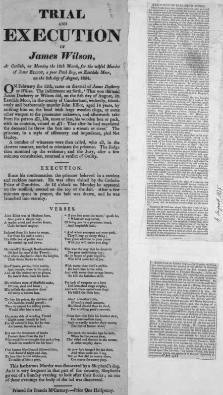 Broadside entitled 'Trial and Execution of James Wilson'