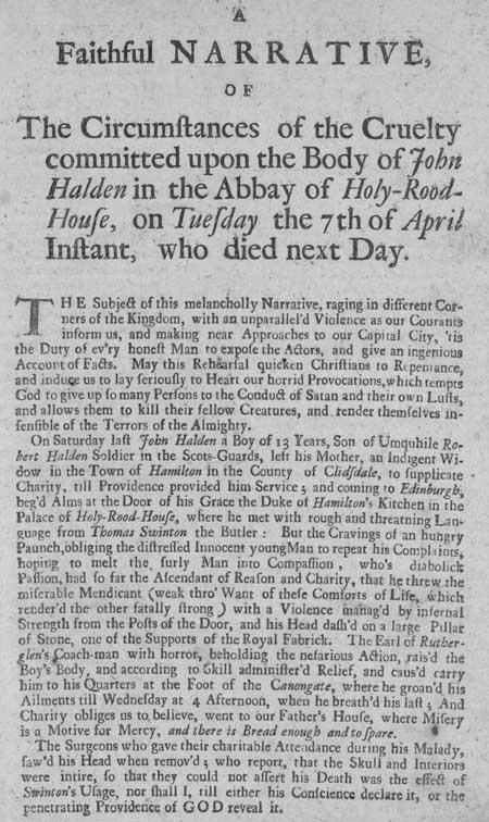 Broadside regarding the death of John Halden