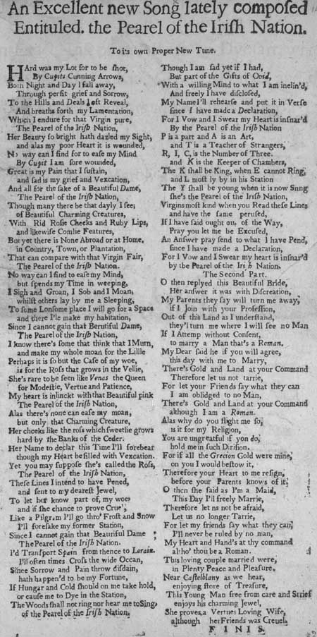 Broadside ballad entitled 'The Pearl of the Irish Nation'