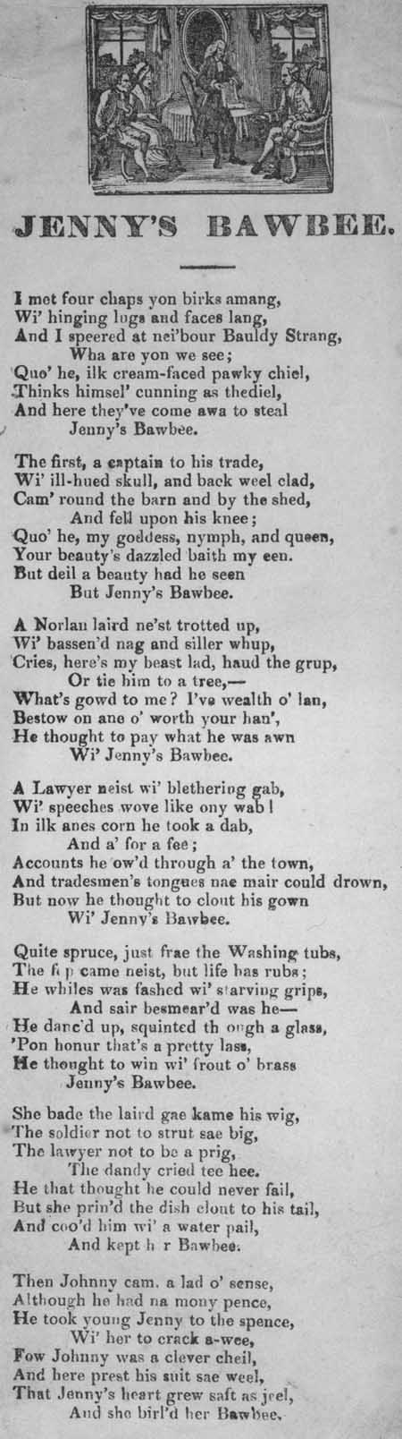 Broadside ballad entitled 'Jenny's Bawbee'