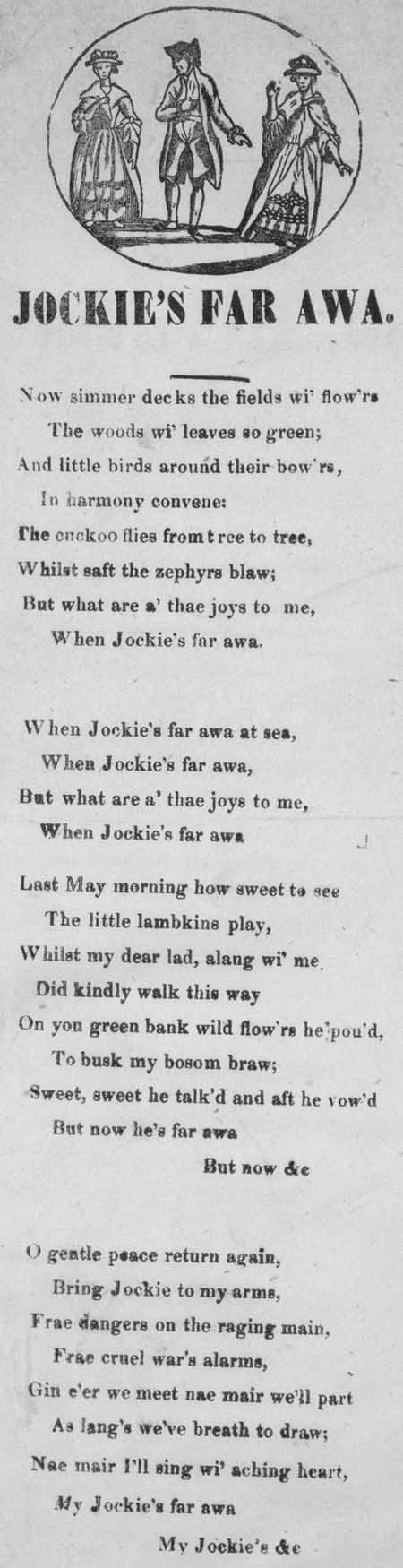 Broadside ballad entitled 'Jockie's Far Awa'