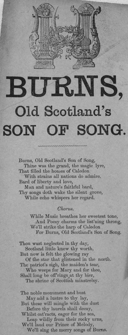 Broadside ballad entitled 'Burns, Old Scotland's Son of Song'