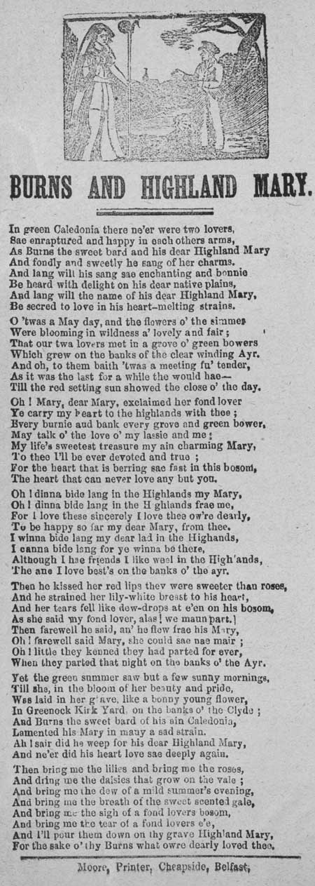 Broadside ballad entitled 'Burns and Highland Mary'