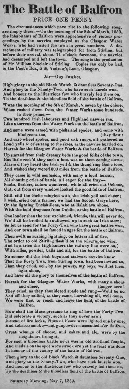 Broadside ballad entitled 'The Battle of Balfron'