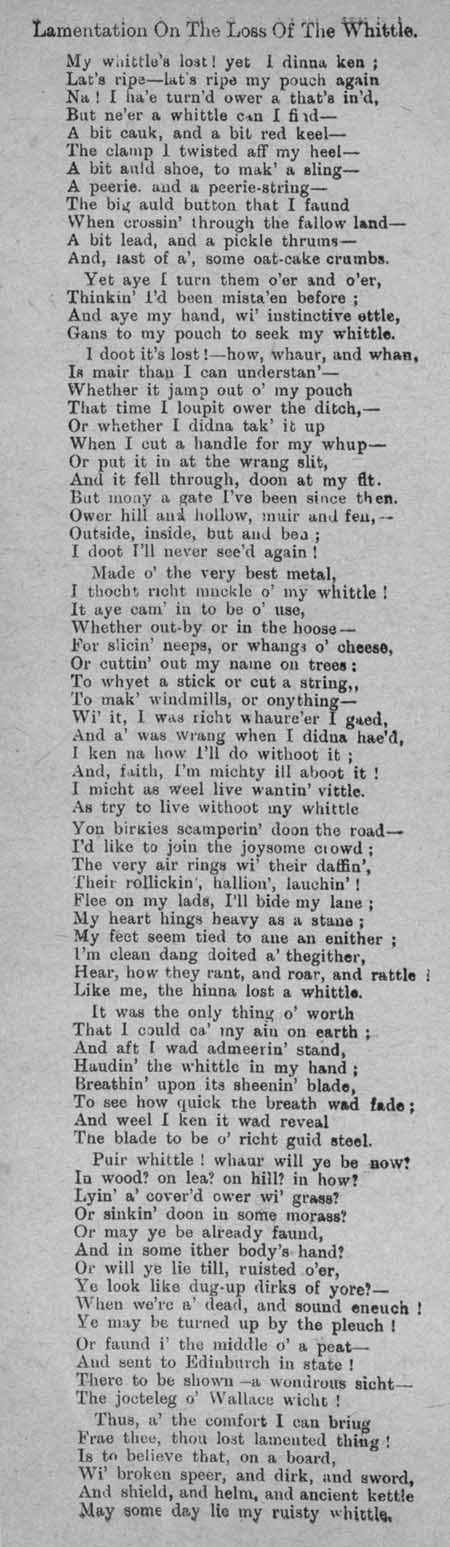 Broadside ballad entitled 'Lamentation on the Loss of the Whittle'