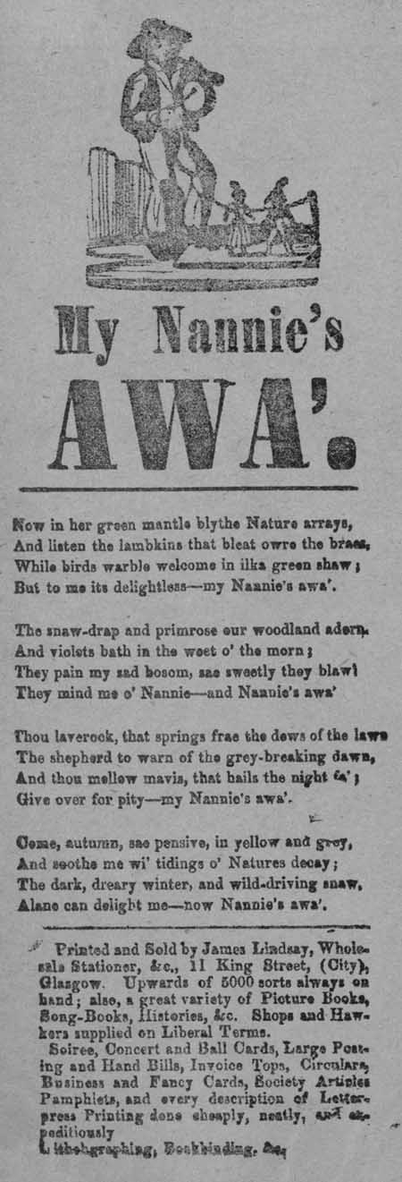 Broadside ballad entitled 'My Nannie's Awa'