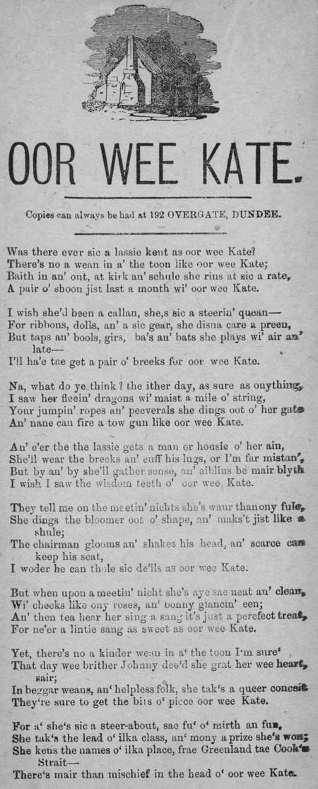Broadside ballad entitled 'Oor Wee Kate'