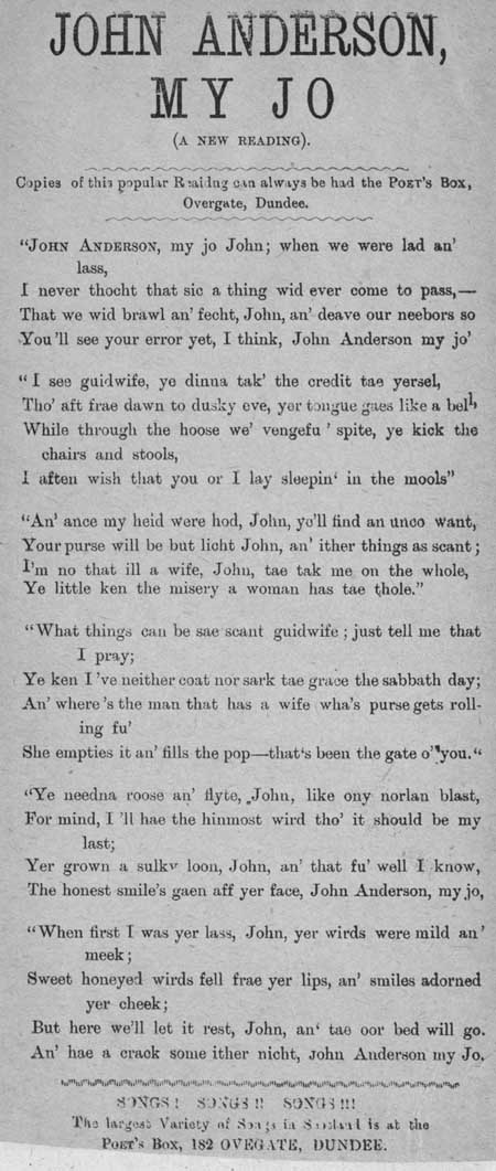 Broadside ballad entitled 'John Anderson, My Jo (a new reading)'