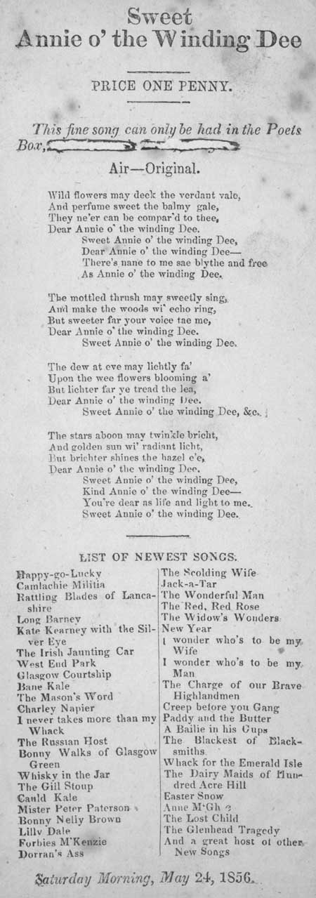 Broadside ballad entitled 'Sweet Annie o' the Winding Dee'