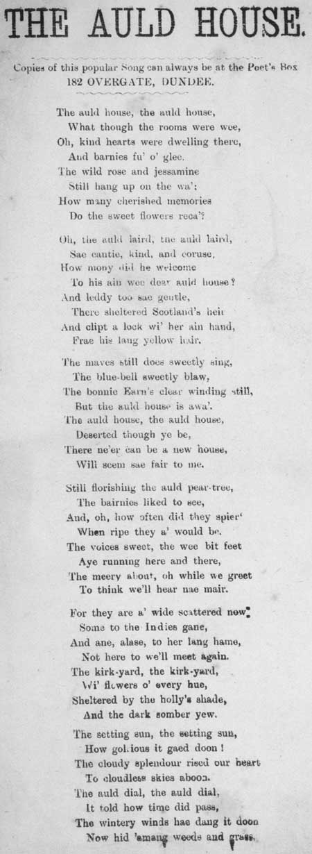 Broadside ballad entitled 'The Auld House'
