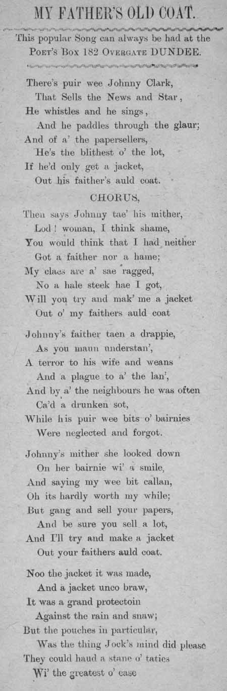 Broadside ballad entitled 'My Father's Old Coat'