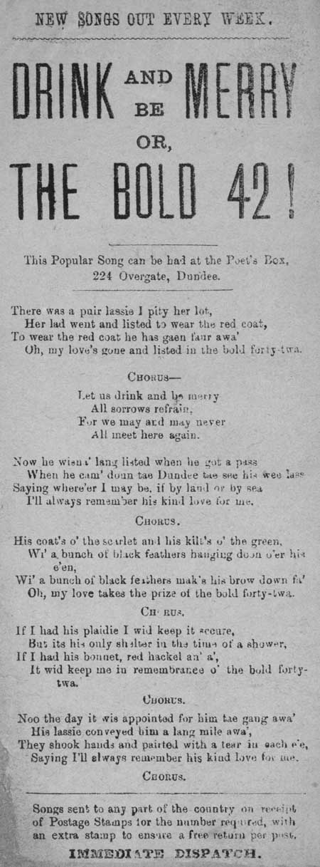 Broadside ballad entitled 'Drink and be Merry; or, The Bold 42!'