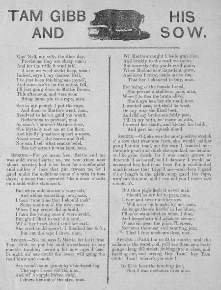 Broadside ballad entitled 'Tam Gibb and his Sow'