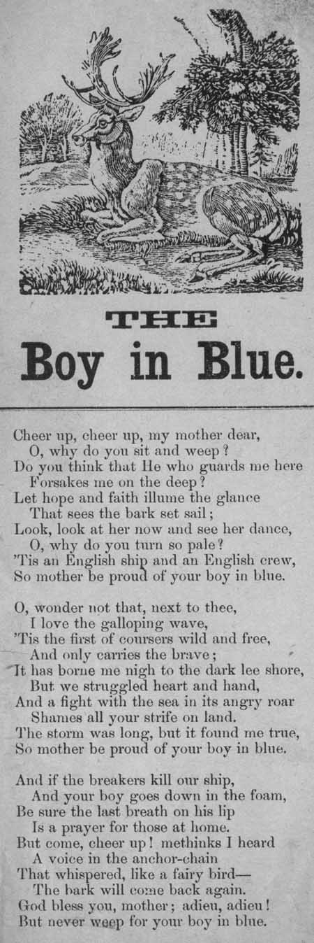 Broadside ballad entitled 'The boy in blue'.