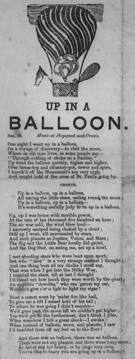 Broadside ballad entitled 'Up In A Balloon'