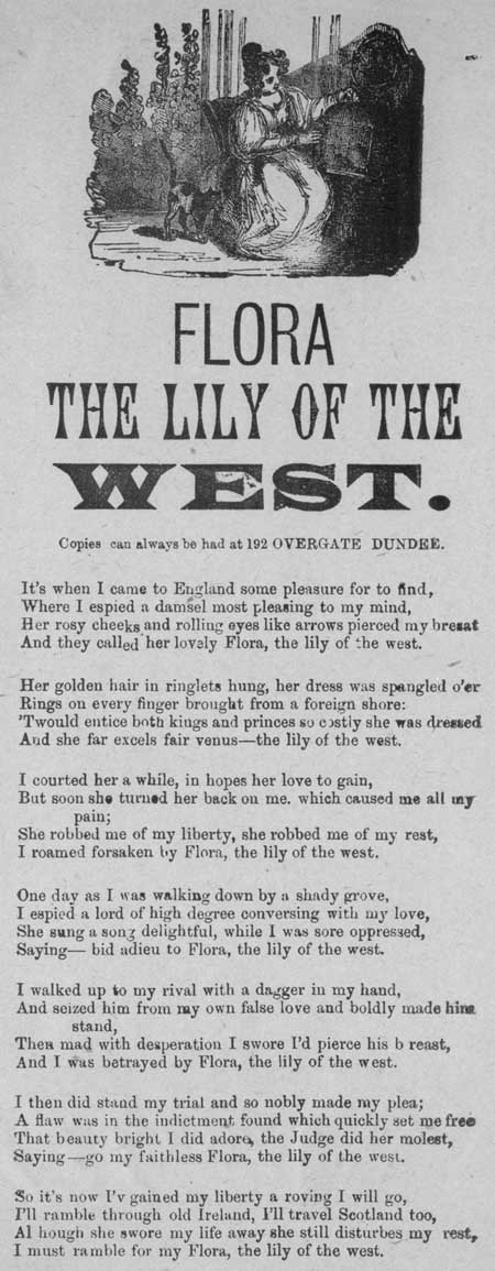 Broadside ballad entitled 'Flora the Lily of the West'