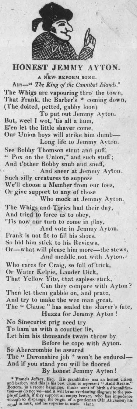 Broadside ballad entitled 'Honest Jemmy Ayton'