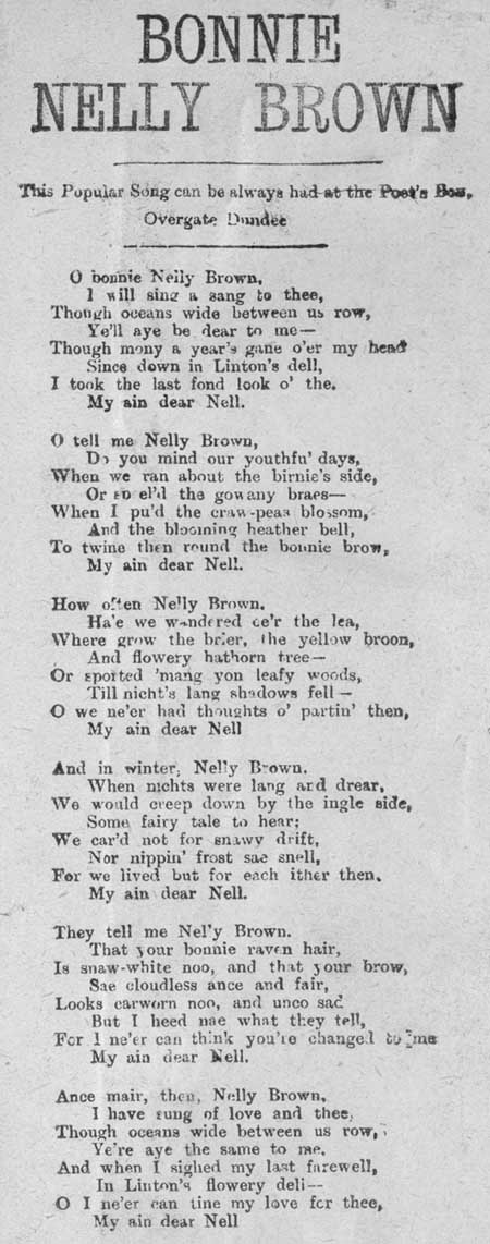 Broadside ballad entitled 'Bonnie Nelly Brown'