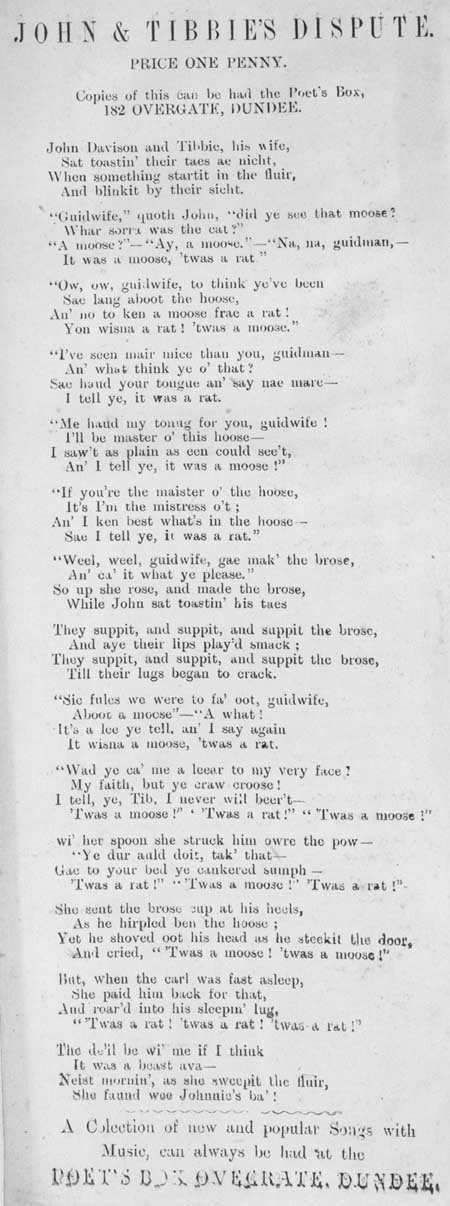 Broadside ballad entitled 'John and Tibbie's Dispute'