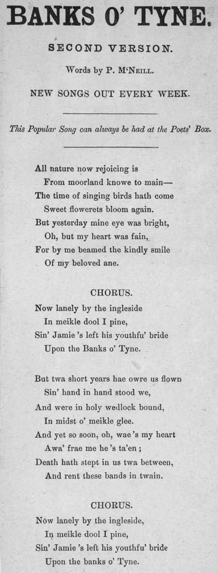Broadside ballad entitled 'Banks O' Tyne'